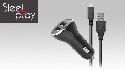 STEELPLAY Car Charger with 2 USB porrts + 2m charge cable